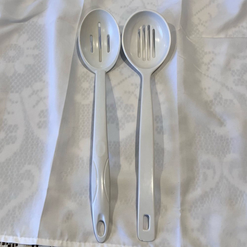 White Melamine Slotted Serving Spoon Set Kitchen Utensils Heat Resistant